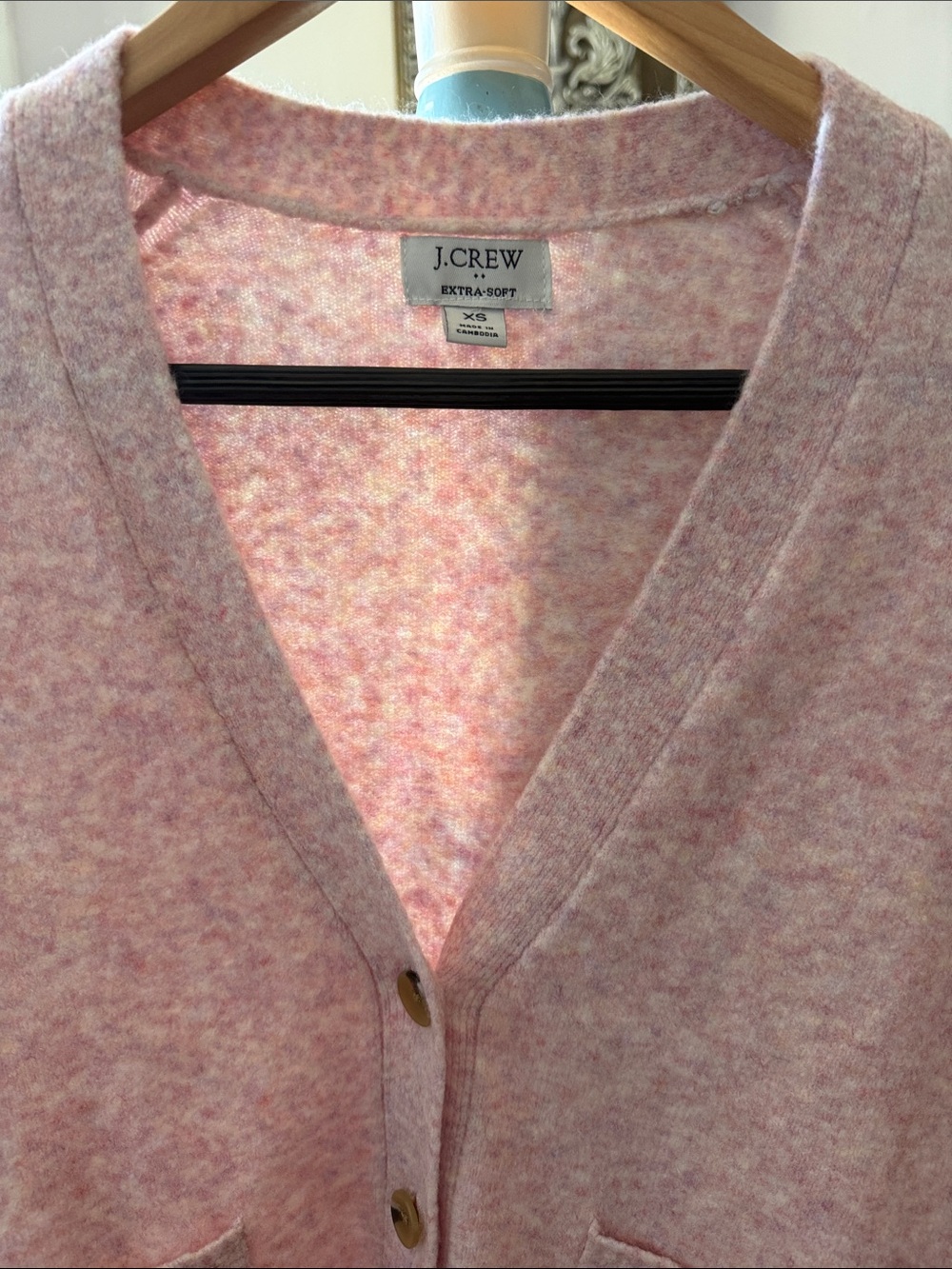 J. Crew Heathered Pink V-Neck Button Cardigan